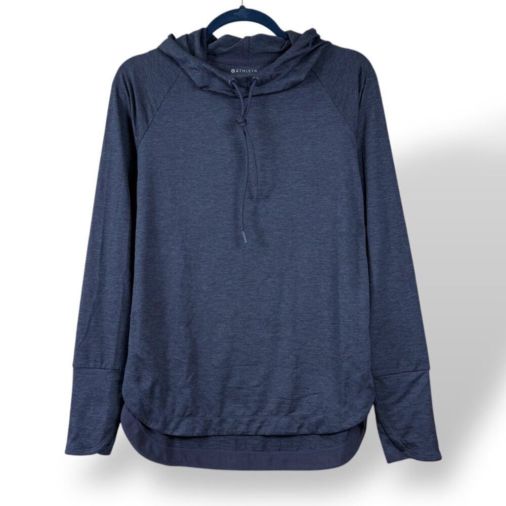 Athleta Uptempo Hoodie Womens Size S Blue Heather Hooded Pullover Sweatshirt